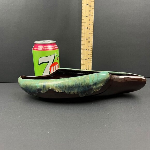 Vintage Drip Glaze Planter Brown Turquoise Aqua Blue Redware Pottery - Picture 6 of 7